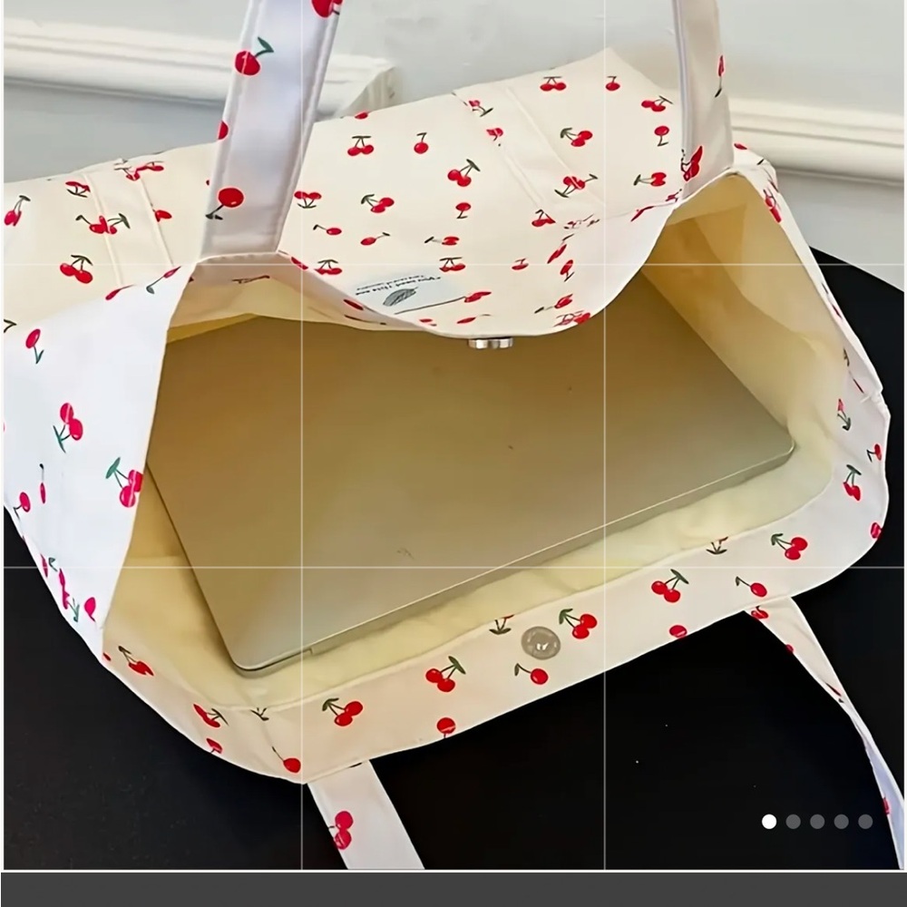 Cherry Print Tote Bag Zip Top Closure NEW with tags - Picture 5 of 7